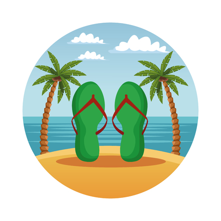 Sandals in beachscape in round symbol vector illustration graphic designのイラスト素材