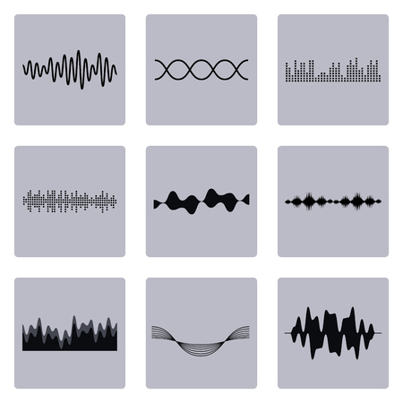 Set of waves graphics collection on gray squares icons vector illustration graphic designのイラスト素材