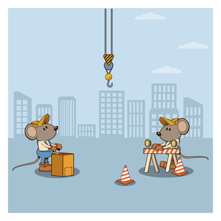 Under constrution mouses workers cartoons at city vector illustration graphic designのイラスト素材