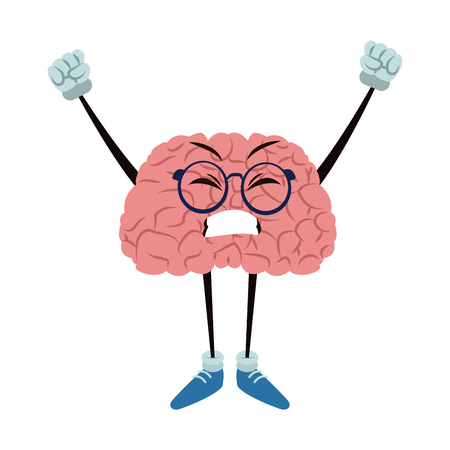 Funny brain cartoon with hands up vector illustration graphic designのイラスト素材