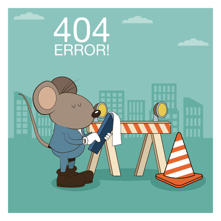 Error 404 nothing found banner with worker mouses under construction cartoons vector illustration graphic designのイラスト素材