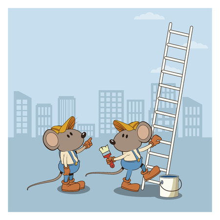 Under constrution mouses workers cartoons at city vector illustration graphic designのイラスト素材