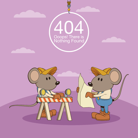 Error 404 nothing found banner with worker mouses under construction cartoons vector illustration graphic designのイラスト素材