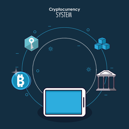 Cryptocurrency system and market place banner information blue and white design vector illustrationのイラスト素材