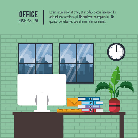 Business office interior banner information vector illustration graphic designのイラスト素材