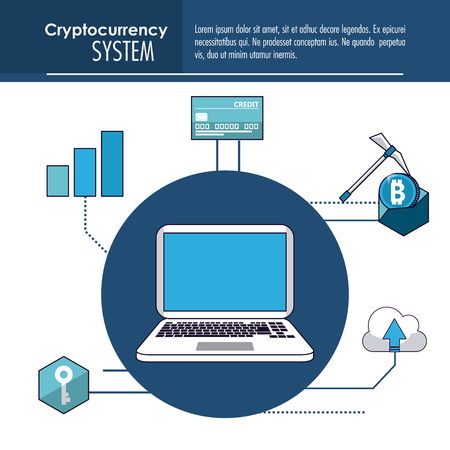 Cryptocurrency system and market place banner information blue and white design vector illustrationのイラスト素材