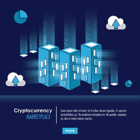 Cryptocurrency system and market place banner information blue and white design vector illustrationのイラスト素材