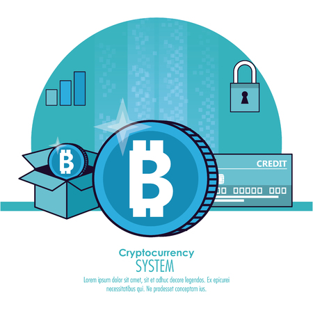 Cryptocurrency system banner information blue and white design vector illustrationのイラスト素材
