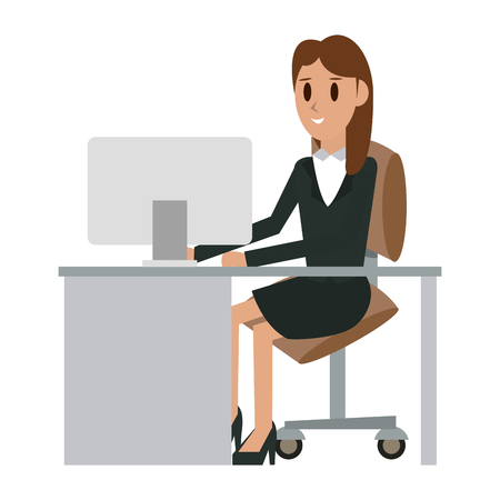 Business woman seated in desk vector illustration graphic designのイラスト素材