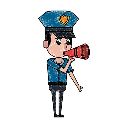 Cute police officer talking with bullhorn vector illustration graphic designのイラスト素材