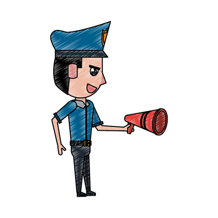 Cute police officer talking with bullhorn vector illustration graphic designのイラスト素材