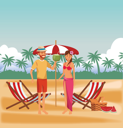 Young people having fun at beach cartoon vector illustration graphic designのイラスト素材