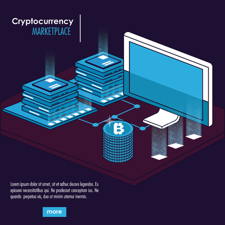Cryptocurrency system and market place banner information blue and white design vector illustrationのイラスト素材