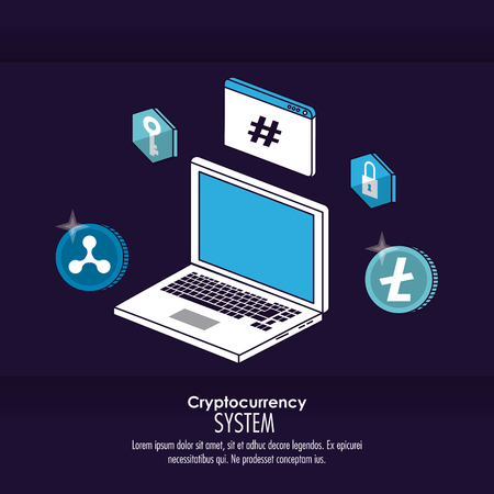 Cryptocurrency system and market place banner information blue and white design vector illustrationのイラスト素材