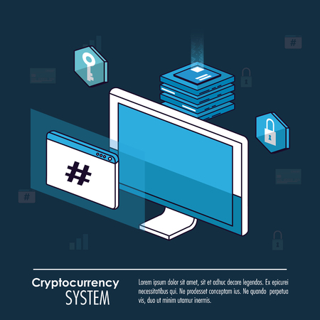 Cryptocurrency system and market place banner information blue and white design vector illustrationのイラスト素材