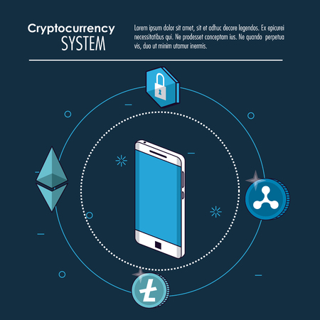 Cryptocurrency system and market place banner information blue and white design vector illustrationのイラスト素材