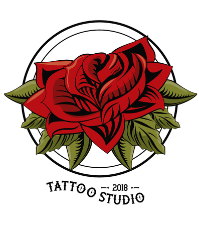Old school flower tattoo drawing design vector illustration graphicのイラスト素材
