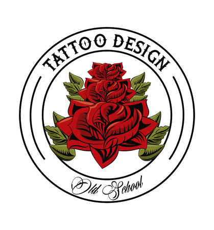 Old school flower tattoo drawing design vector illustration graphicのイラスト素材