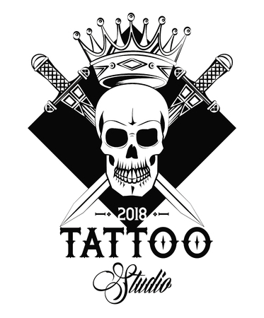 Old school tattoo devil skull drawing design vector illustration graphicのイラスト素材