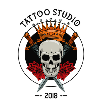 Old school tattoo devil skull drawing design vector illustration graphicのイラスト素材