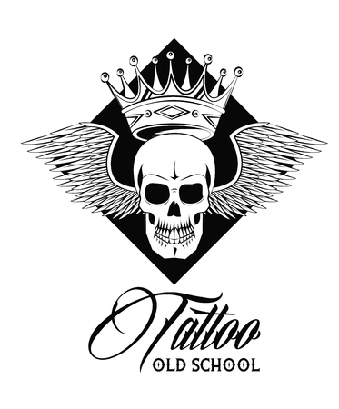 Old school tattoo devil skull drawing design vector illustration graphicのイラスト素材