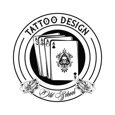 Old school tattoo with poker cards drawing design vector illustration graphicのイラスト素材