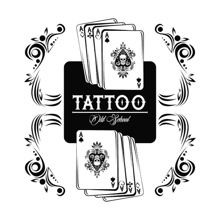 Old school tattoo with poker cards drawing design vector illustration graphicのイラスト素材
