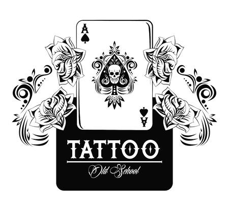 Old school tattoo with poker cards drawing design vector illustration graphicのイラスト素材