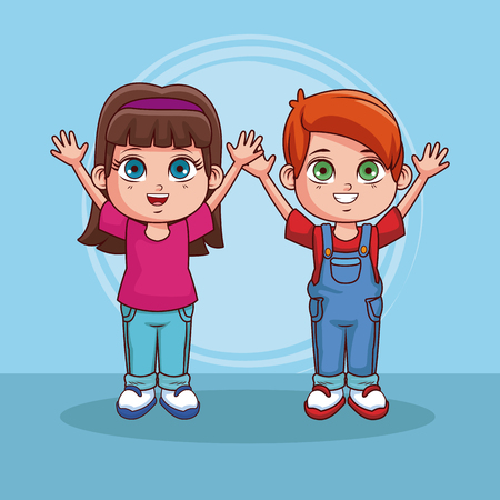 Cute couple of kids cartoons over colorful background vector illustration graphic designのイラスト素材