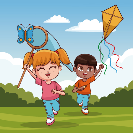 Cute kids having fun at park vector illustration graphic designのイラスト素材