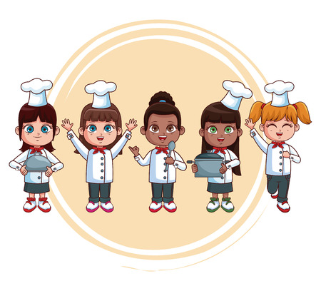 Cute chef kids cartoons over white background vector illustration graphic designのイラスト素材