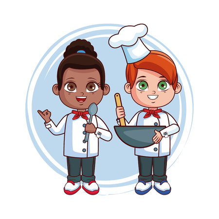 Cute chef kids teamwork cartoons vector illustration graphic designのイラスト素材