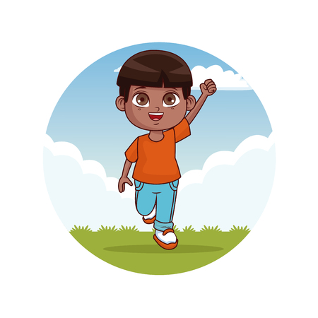 Cute funny boy at park round icon vector illustration graphic designのイラスト素材