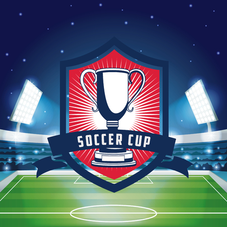 Soccer cup emblem over stadium scenery background vector illustration graphic designのイラスト素材