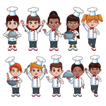 Cute chef kids cartoons over white background vector illustration graphic designのイラスト素材