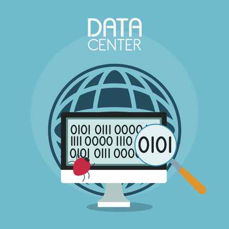 Secure computer with data center elements vector illustration graphic designのイラスト素材