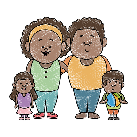 Cute parents with childrens afro family cartoons vector illustration graphic designのイラスト素材