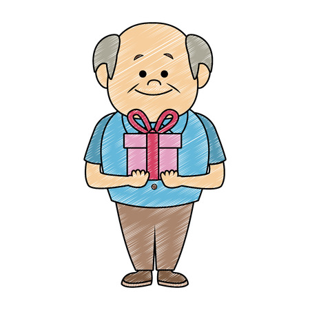 Cute grandfather with giftbox vector illustration graphic designのイラスト素材