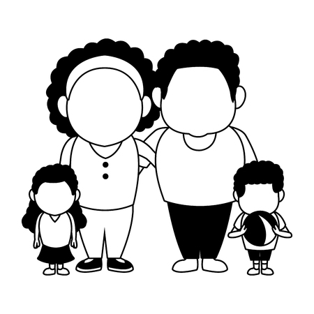 Cute parents with childrens afro family cartoons vector illustration graphic designのイラスト素材