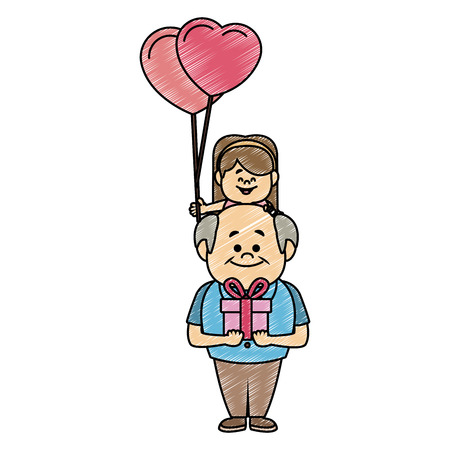 Cute grandfather with granddaugther vector illustration graphic designのイラスト素材