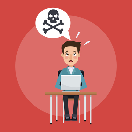 Man with laptop hacked cartoon vector illustration graphic designのイラスト素材