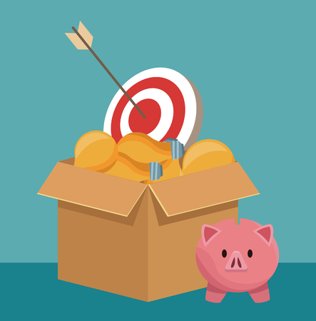 Box with ideas and target and piggy vector illustration graphic designのイラスト素材