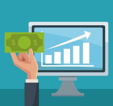 Computer with statistics growing on screen vector illustration graphic designのイラスト素材