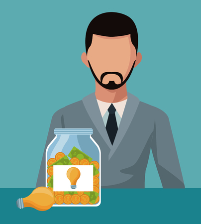 Businessman with coins inside bottle vector illustration graphic designのイラスト素材