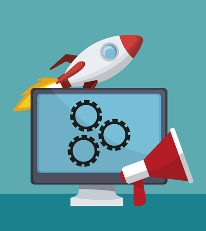 Computer with bullhorn vector illustration graphic designのイラスト素材