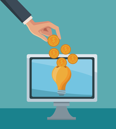 Computer with bulb and coins on screen vector illustration graphic designのイラスト素材
