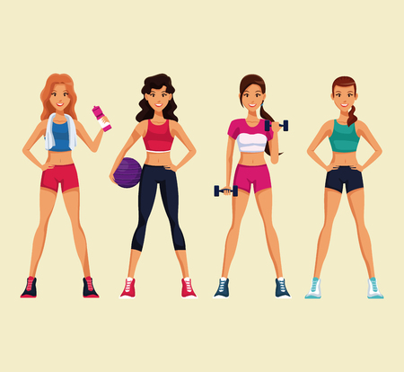 Set of fitness womens with sport wear vector illustration graphic designのイラスト素材