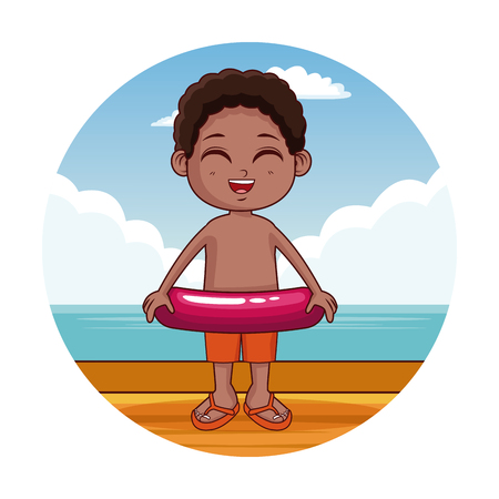 Cute girl in the beach round icon cartoon vector illustration graphic designのイラスト素材