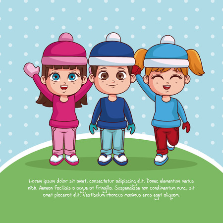 Happy kids in winter cartoons with information vector illustration graphic designのイラスト素材