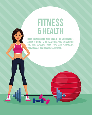 Fitness woman at city round icon cartoon vector illustration graphic designのイラスト素材